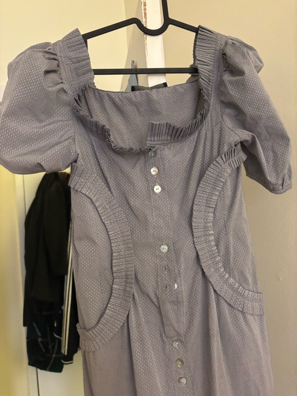 Gray Puff Sleeve Button Front Dress